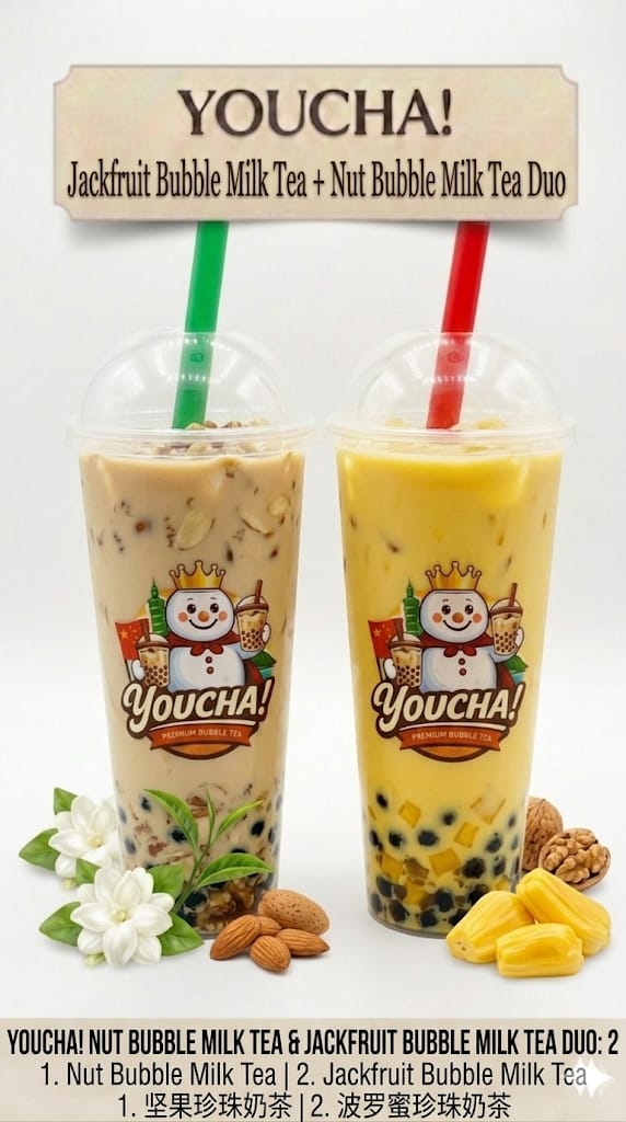 Jackfruit Bubble Milk Tea + Nut Bubble Milk Tea